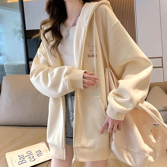 Свитер с капюшоном с вышитым узором для девочек, куртка-кардиган на весну, осень, зиму, ленивый стиль, свободный топ с длинными рукавами