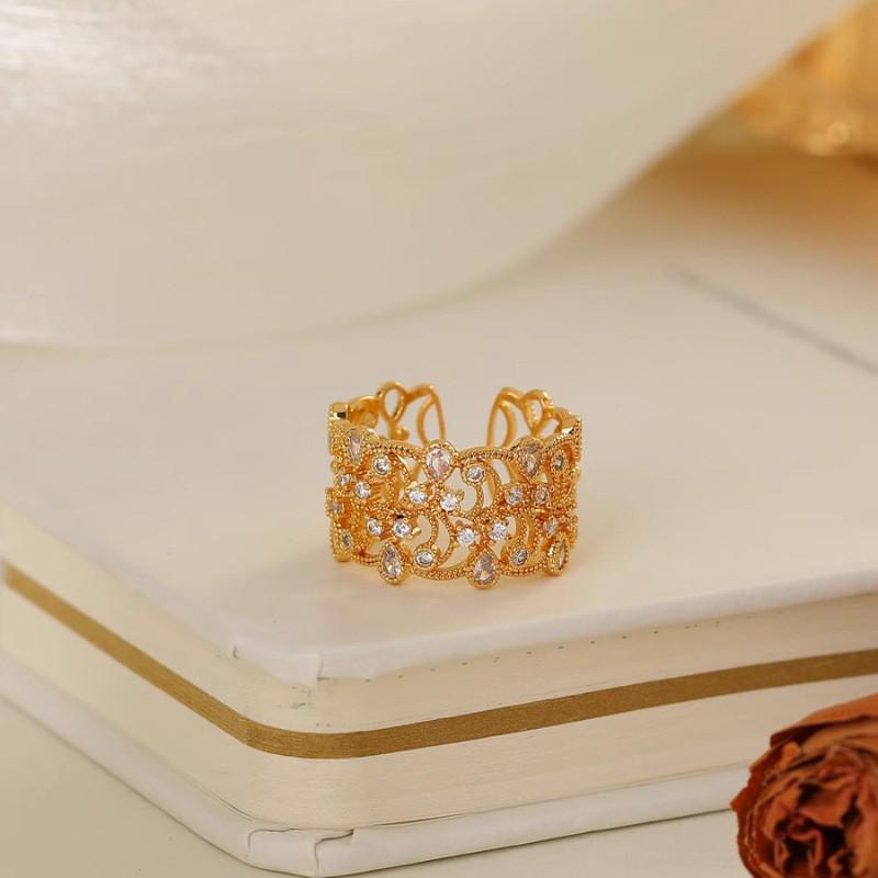 Unique Vintage Style Lace Water Drop Adjustable Copper Ring For Women Fashion Jewelry