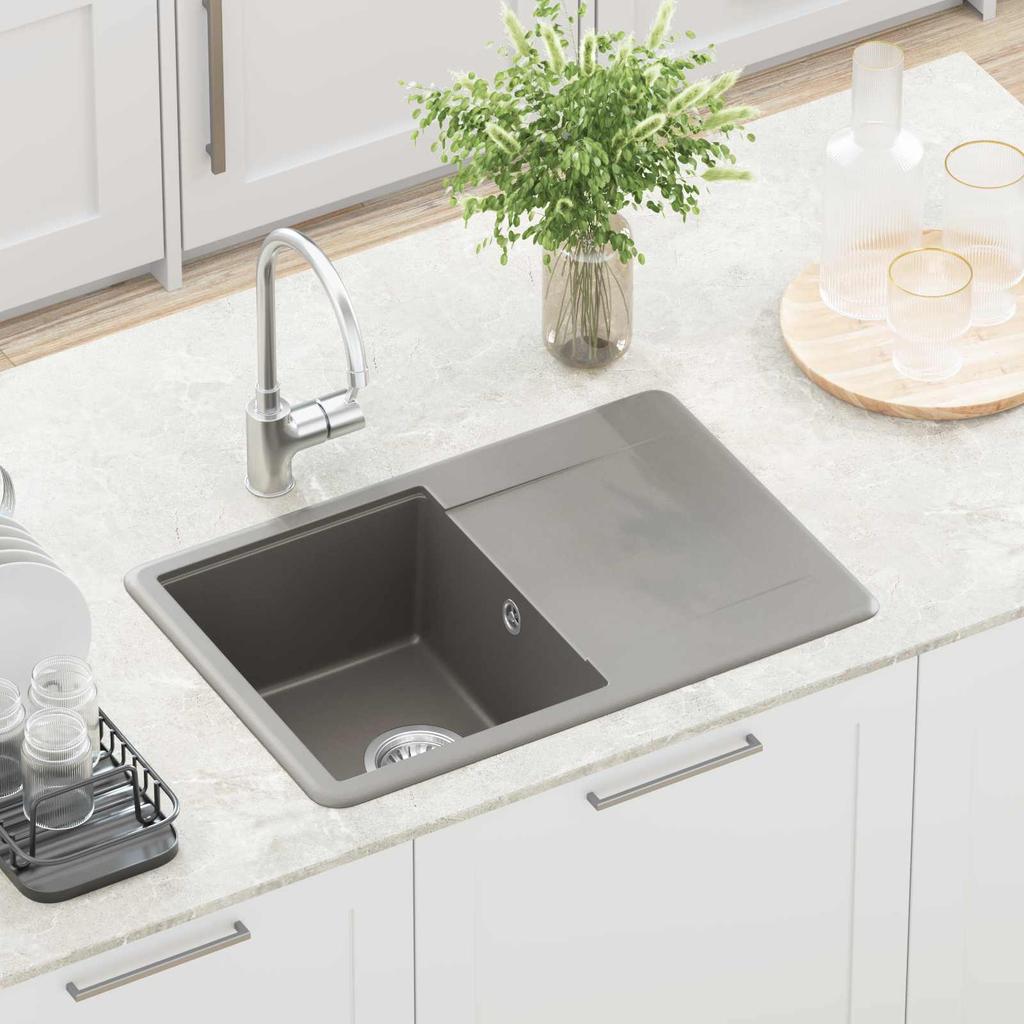 Grey Kitchen Sink 670 x 460 mm 80percent Quartz and 20percent Resin