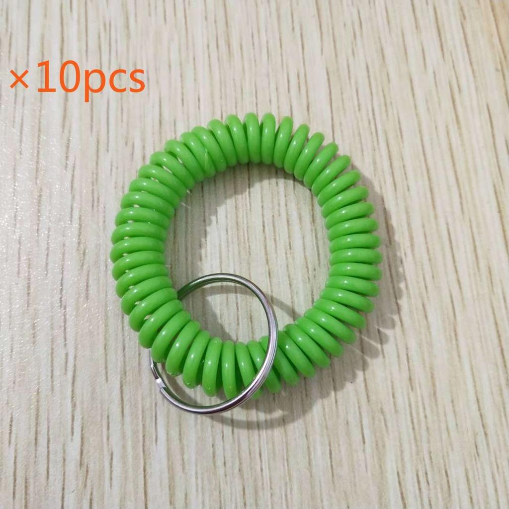 10 шт. Спиральный браслет-брелок Lucky Line 2" на запястье с кольцом для ключей из стали, Многоцветный гибкий браслет-брелок на запястье, Растягивается до 12",