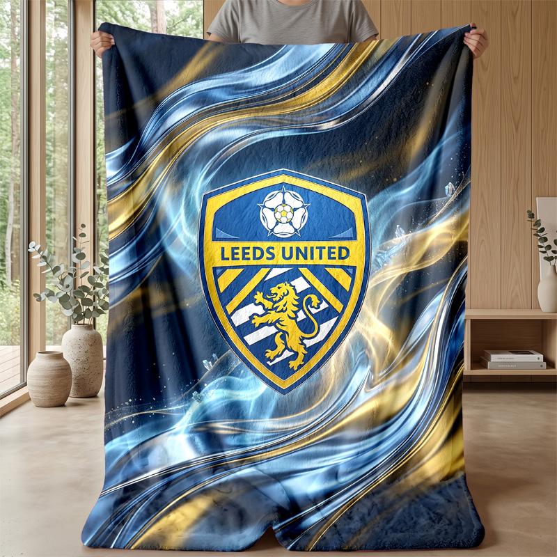 Leeds United Football Print Flannel Blanket, Soft Warm Lightweight Throw Blanket for Sofa Bed Camping