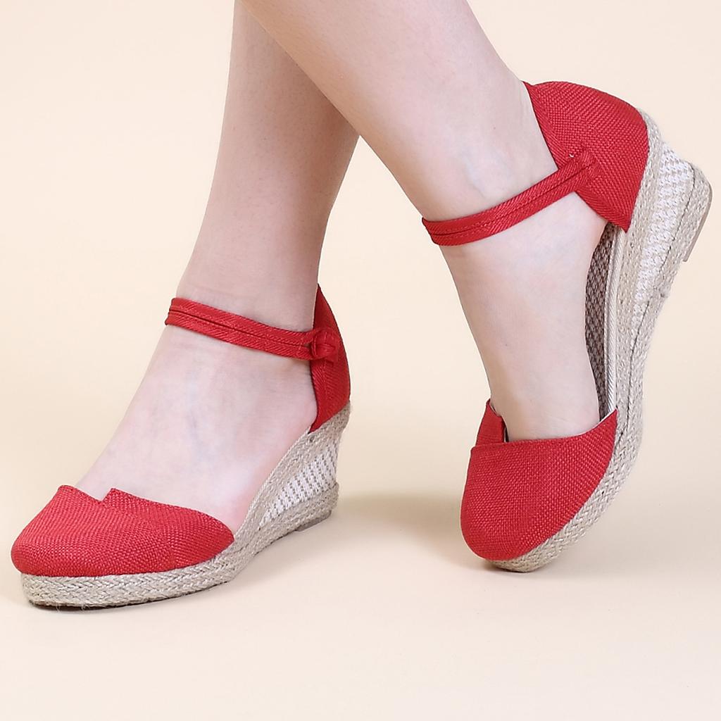 Womens Sandalias Wedges Comfortable Pointed Hemp Rope Weaving Casual Shoes