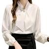 [SYitong] Блузка с бантом в стиле JFashion, Свежая и летящая блузка с лентой, С длинным рукавом, Стильная, Офисный кэжуал, Шифоновая блузка, Весенняя одежда, Ленточный б