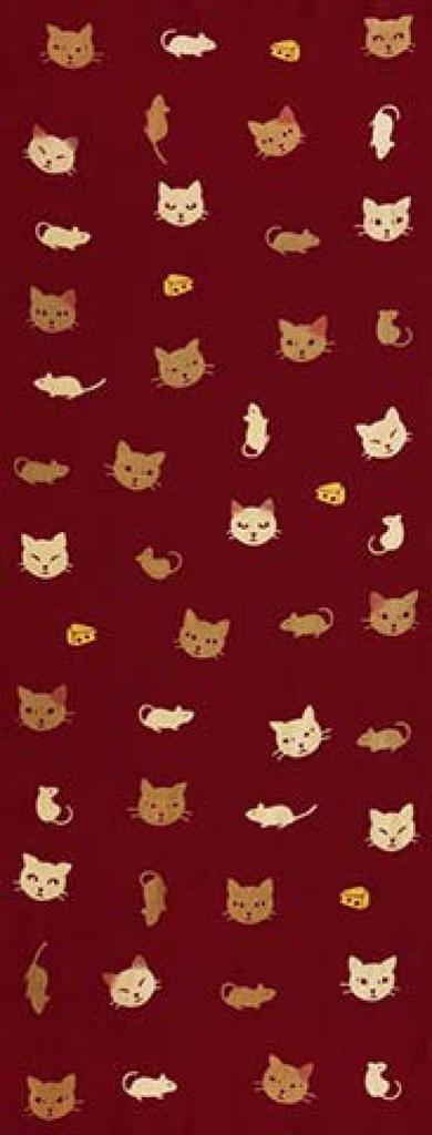 Edoten Todaya Shoten Niwazome Tenugui Hand Cat and Dark (Japanese Towel) Mouse, Red, 18-1008