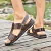 Мужские сандалии из натуральной кожи на плоской подошве с каменным узором, с открытым носком, дышащие, однотонные, классические, повседневные мужские сандалии-шлепанцы