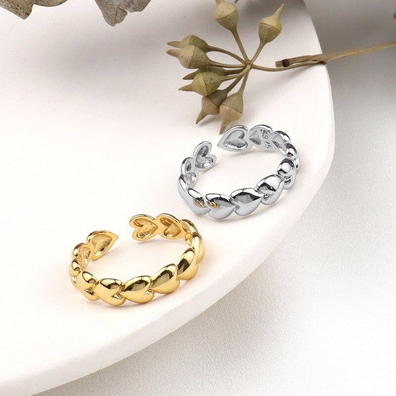 Кольца из стерлингового серебра 925 пробы с сердечками из золота для женщин, минималистичные ювелирные изделия, мужское кольцо Best Friend