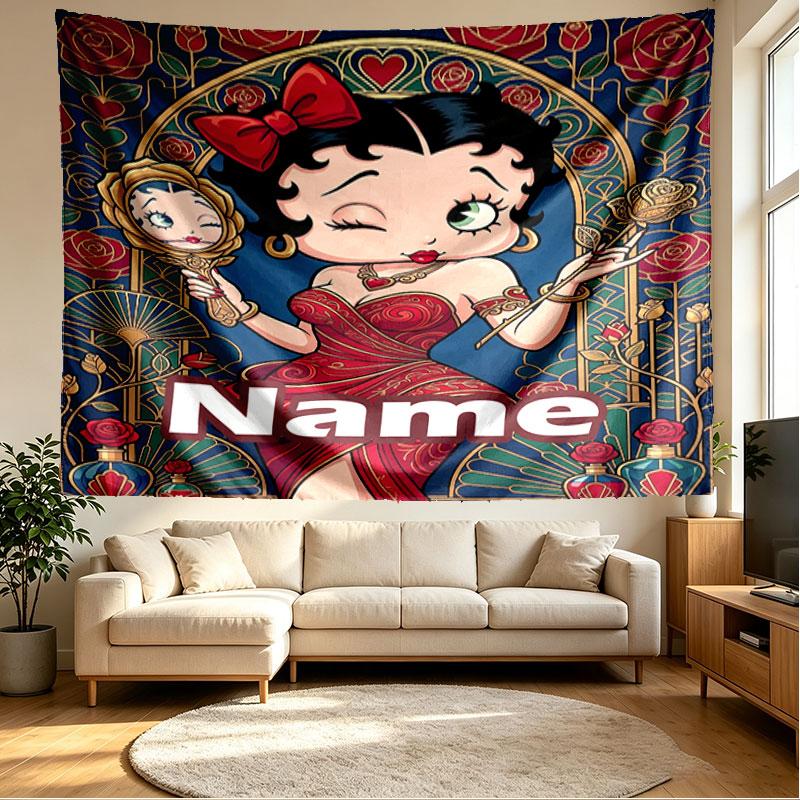 Custom Name Personalized Betty Boop Print Tapestry, Wall Art Decor, Bedroom, Dorm, Apartment, LivingRoom, Party Backdrop, Gift for Birthday
