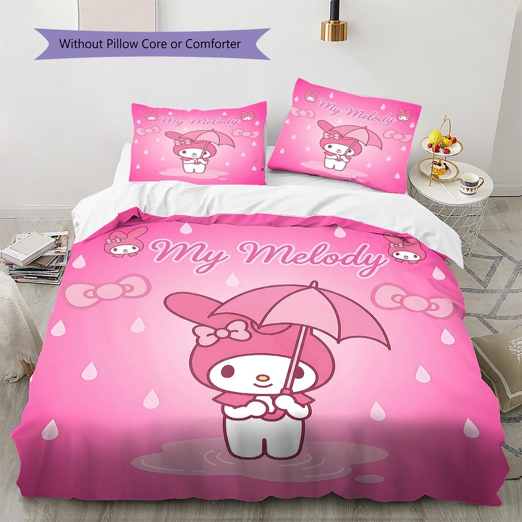 Постельное белье с розовым узором My Melody, Комплект с одеялом, Пододеяльник, Наволочка, Домашний подарок на день рождения(1 пододеяльник + 2 наволочки, без наполнителя)