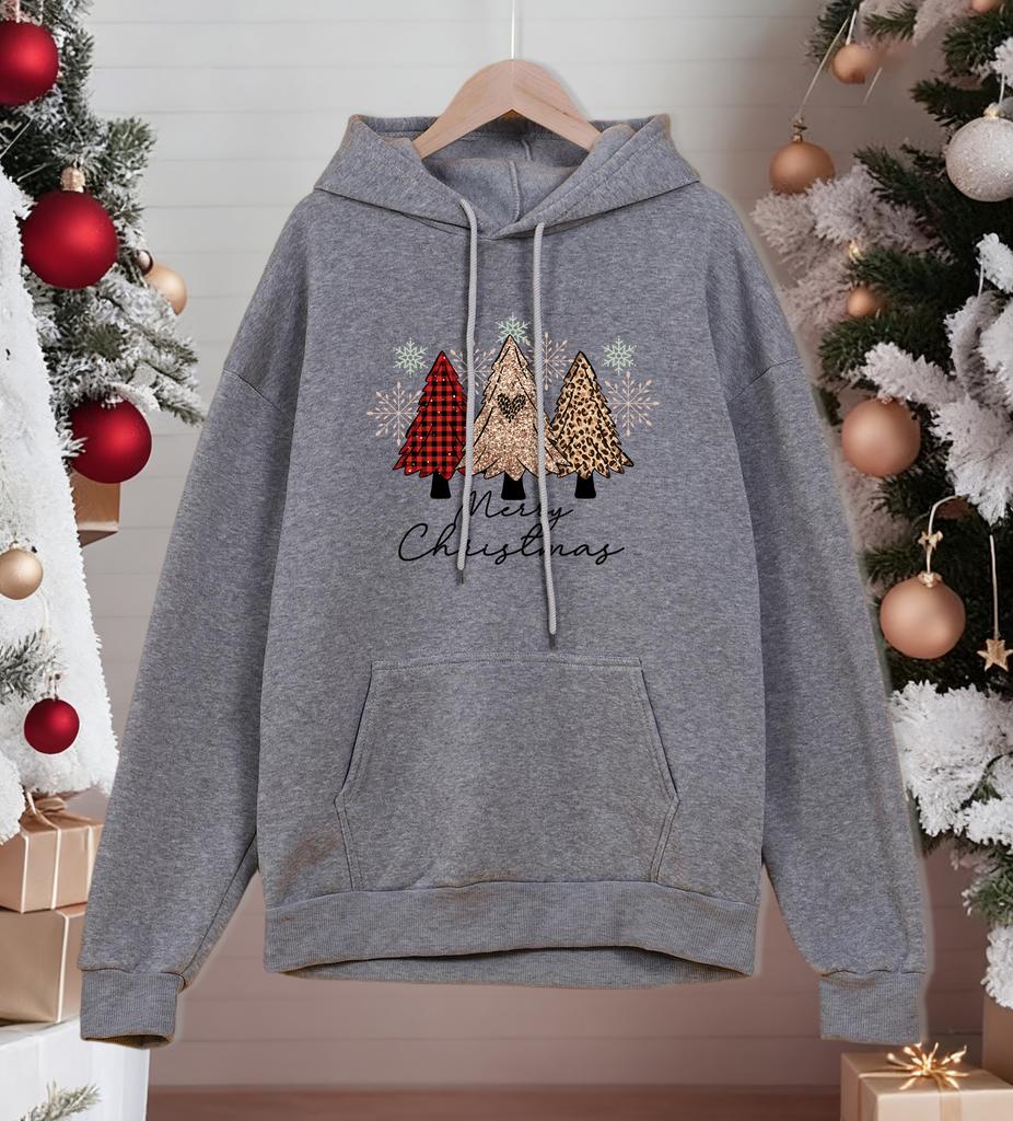 Merry Christmas Leopard Plaid Trees Printing Hoody Men All-Match Autumn Sportswear Casual Fleece Unisex Hoodies Loose Streetwear