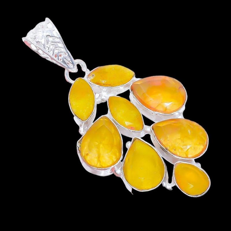 Yellow Sapphire Gemstone 925 Sterling Silver Jewelry Pendant 2.3" AH-3397