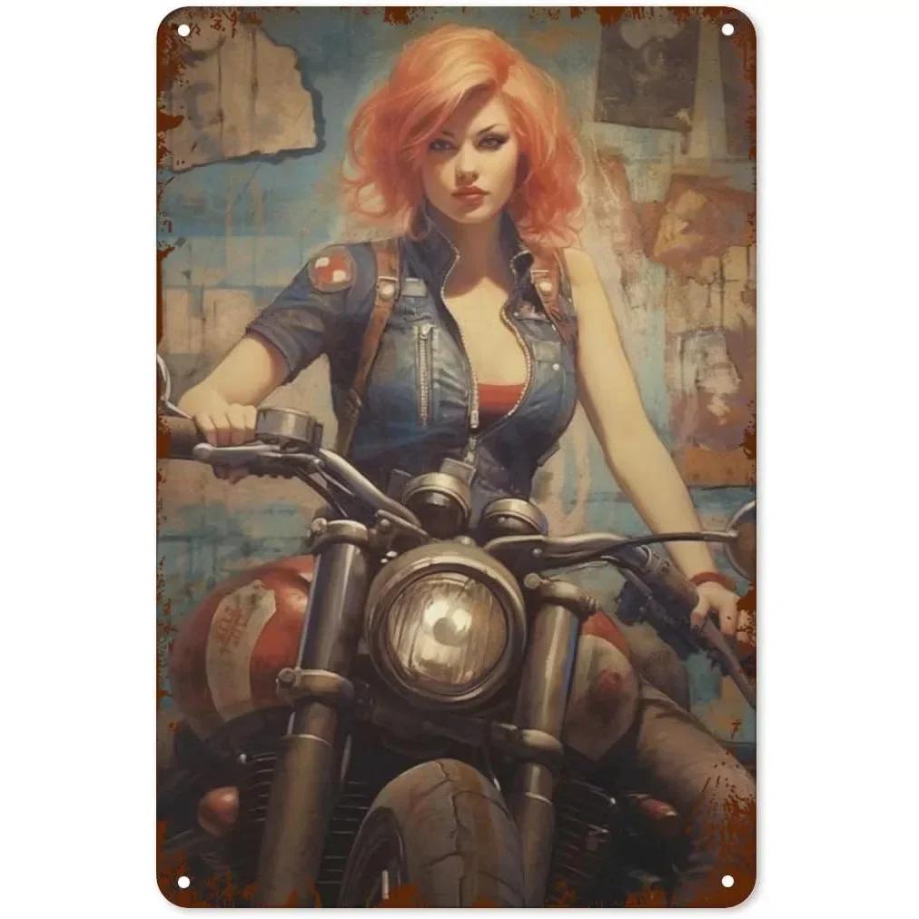 Металлические жестяные вывески для девочек и женщин, винтажные мотоциклетные забавные художественные настенные украшения для дома, мужчины, пещеры, гаража, кафе, баров, пабы