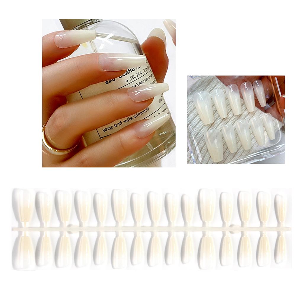 30Pcs Long Press On Nails Coffin French Fake Nails Tip Gradient Acrylic Nails Glossy False Nails for Women Girls