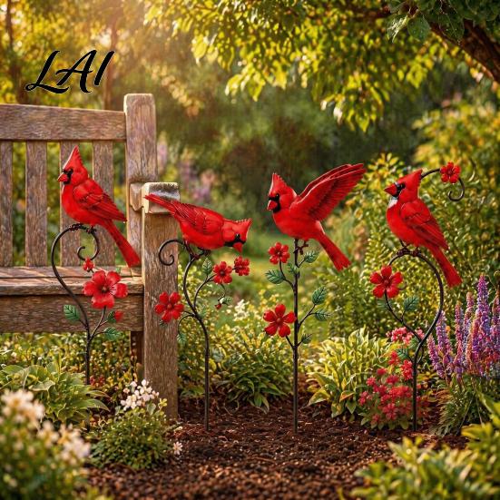 Decorative Yard Signs Red Bird Garden Stake Metal Art Condolence Gifts for Women Flower And Ornament Patio Lawn Pathway Memorial Site Decor