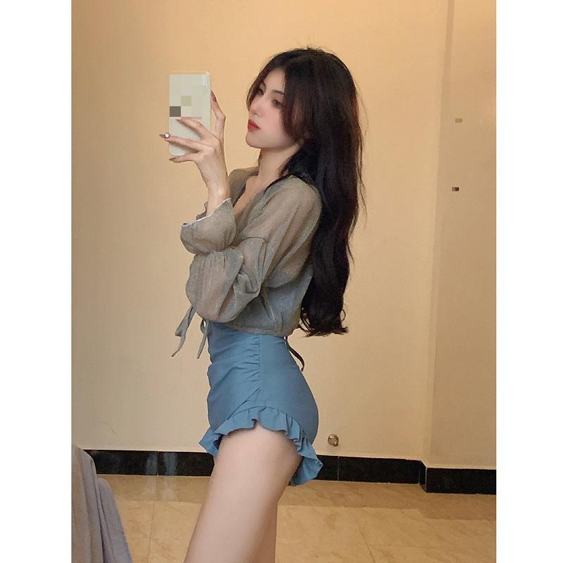 Женская мода цельный купальник с рюшами на шнуровке сзади, однотонный купальник для похудения, монокини с подкладкой, горячий весенний купальник, сексуальное бикини, женский купальный костюм