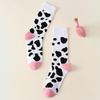 1 пара женских носков средней длины с принтом, милый дизайн коровы, подходят для повседневной носки, удобные, мягкие, влагоотводящие, дышащие носки