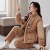 Pajamas Women'S Winter Coral Fleece Three-Layer Thickened Padded Warm Loungewear Flannel Padded Jacket Set