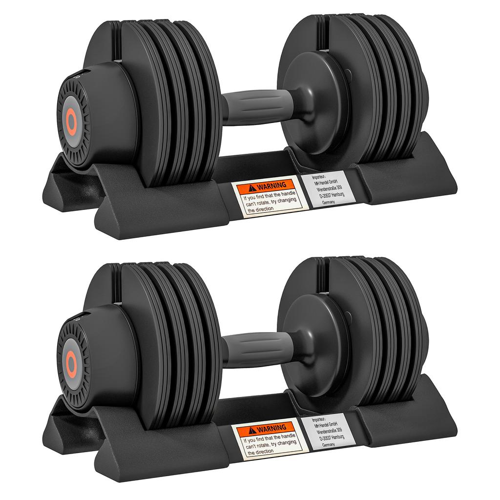Adjustable Weights Kit with Dumbbell Holder and Non-Slip Grip, in Steel and ABS, 33x16x16 cm, Black