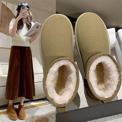 Зимние женские замшевые утолщенные теплые ботинки для снега Повседневные однопедальные хлопковые ботинки для снега