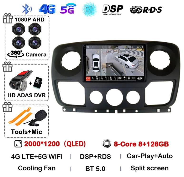 Android 14 Auto Carplay Car Radio For Renault Master Nissan NV400 Opel Movano 2010-2021 Multimedia Video Player GPS Wifi+4G QLED