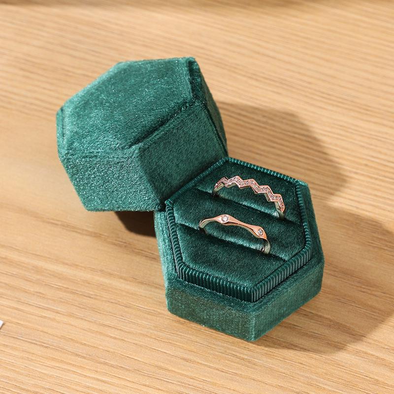 Personalized Velvet Hexagonal Jewelry Ring Box - Dustproof Gift Storage