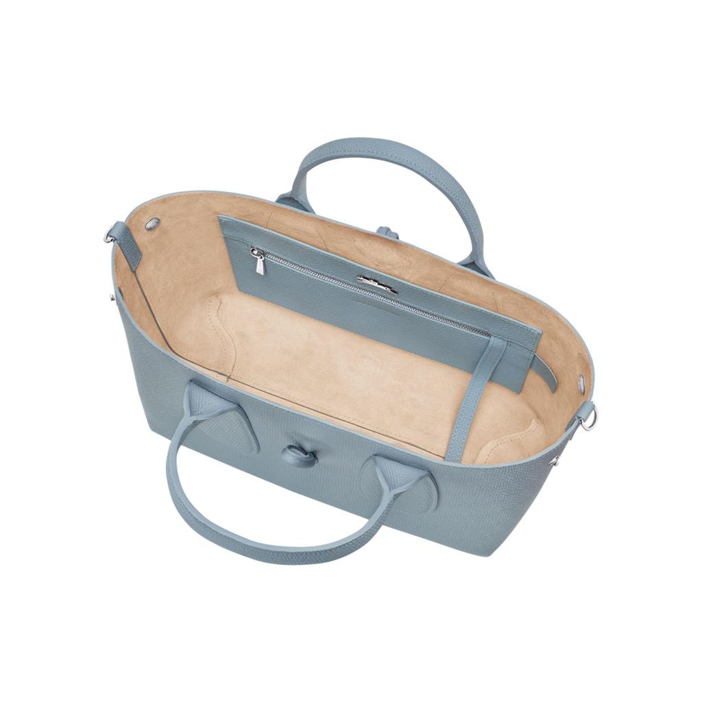Longchamp Le Roseau 30 Bamboo Buckle Closure Large Cowhide Big Bag Shoulder Crossbody Handbag Medium Women Handbag Cloud-Blue 10058HPN627
