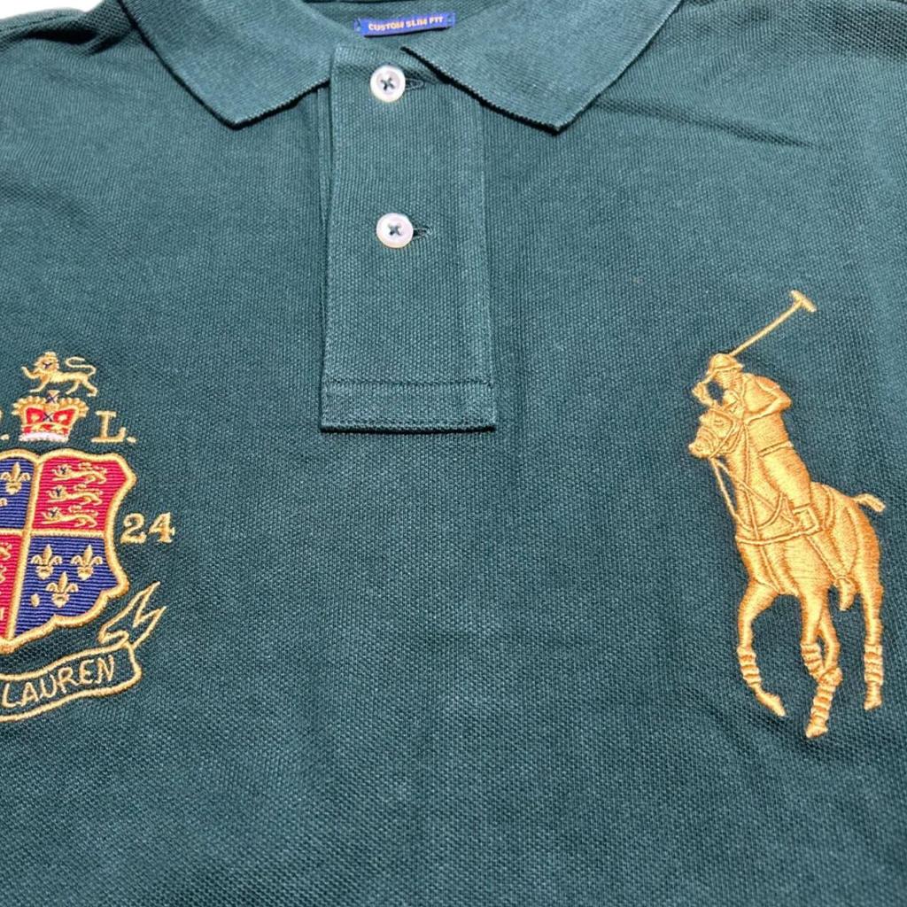 Polo Ralph Lauren Ss24 Значок Gold Label Вышитое лого Big Pony Рубашка поло с длинным рукавом Мужские топы Темно-зеленый 710779249-001