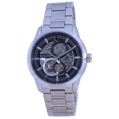 Восстановленные Мужские Часы Bulova Classic Skeleton Черный Циферблат Нержавеющая Сталь Автоматические 96A208