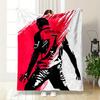 A Silhouette-style Figure with Dynamic Red Brush Strokes and Bold Details. for All Seasons Blanket Lunch Break Throw Gift