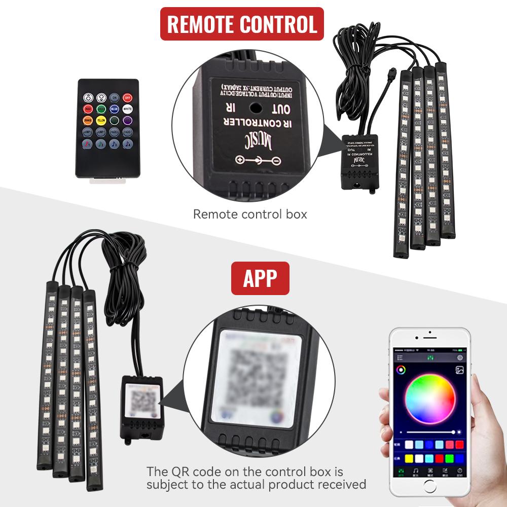 Неоновая 36 48 72 LED Подсветка Салона Автомобиля, Комплект Подсветки Ног, Подсветка, Пульт, Управление Приложением, Управление Музыкой, Авто RGB Атмосферная Декоративная Лампа