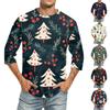 Men's Christmas Print Round Neck Three Quarter Sleeve Top T-shirt