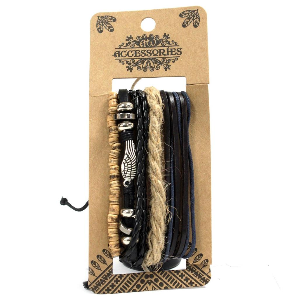 Mens Bracelet Sets – Metal & Leather (asst)
