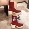 Женские вязаные высокие каблуки, ботильоны, высокие носки, толстые зимние ботинки на платформе 2025 года, новые трендовые брендовые ботинки Chelsea Snow, сексуальные туфли-лодочки из плетения