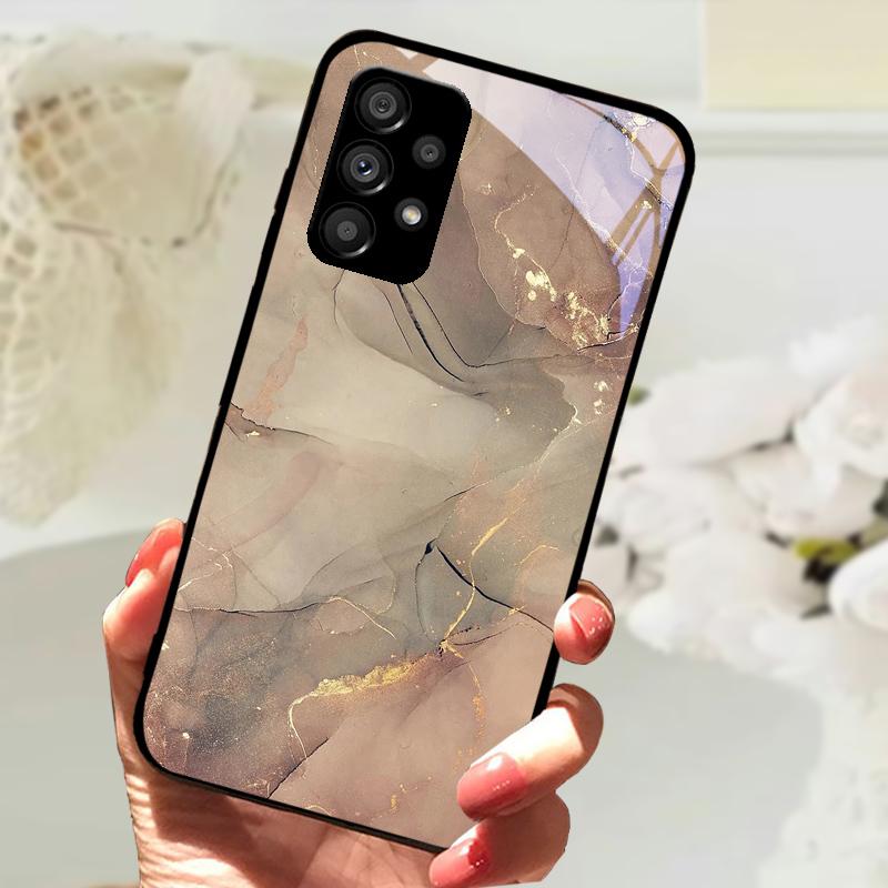 Стеклянный Чехол Для Samsung A13 A23 4G 5G Мультяшный Закаленный Стеклянный Чехол Для Телефона Для Galaxy A33 A53 A73 5G Жесткий ПК Стеклянный Защитный Чехол