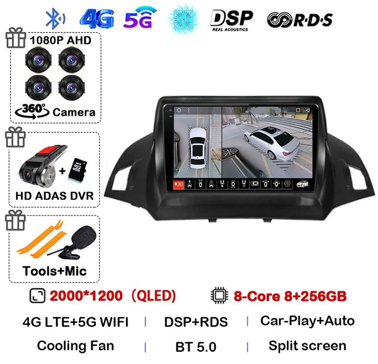 Android 14 Carplay Auto для Ford Kuga Escape 2013 2014 2015 2016 Автомобильный радиоприемник Мультимедиа Видеоплеер GPS Стерео 4G WIFI Головное устройство