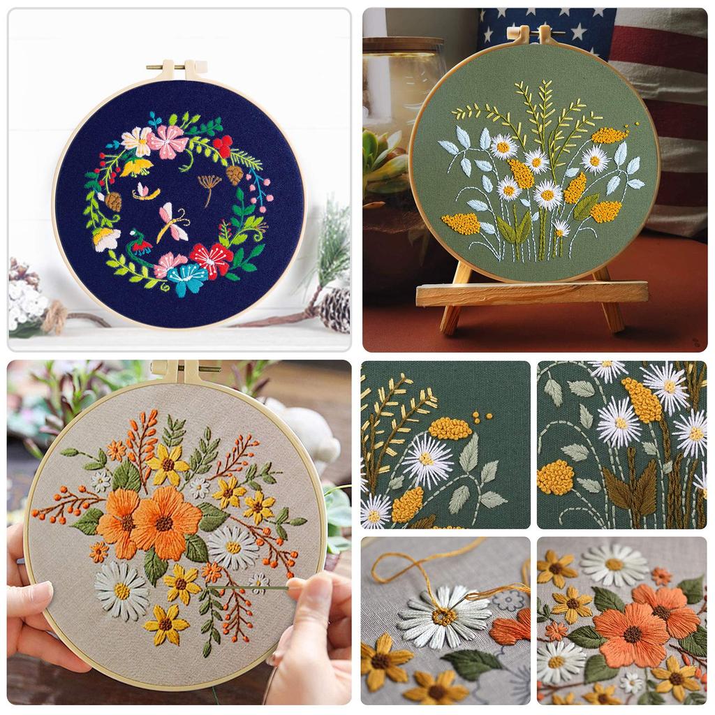 TuxFezug Вышивка Сделай сам Вышивка крестом Включает вышивку и японскую инструкцию Многоцветный набор с цветами и листьями, Набор, Набор для начинающих, Пяльцы,