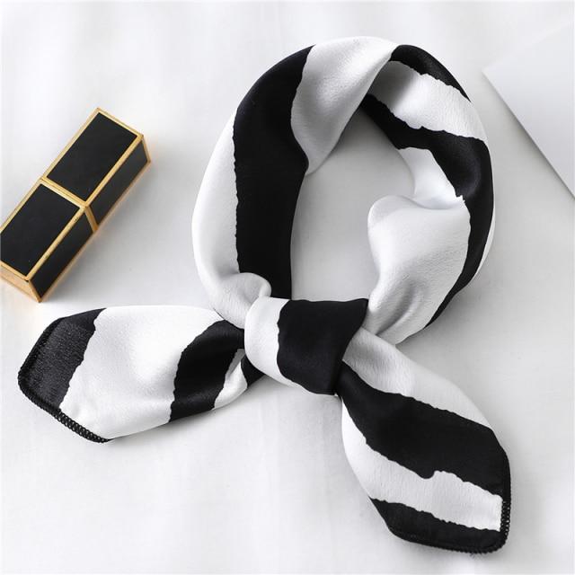 New Silk Scarf Square Women Fashion Dot Plaid Print Neckerchief Ladies Work Scarves Small Winter Foulard Bandana Hair Tie Band
