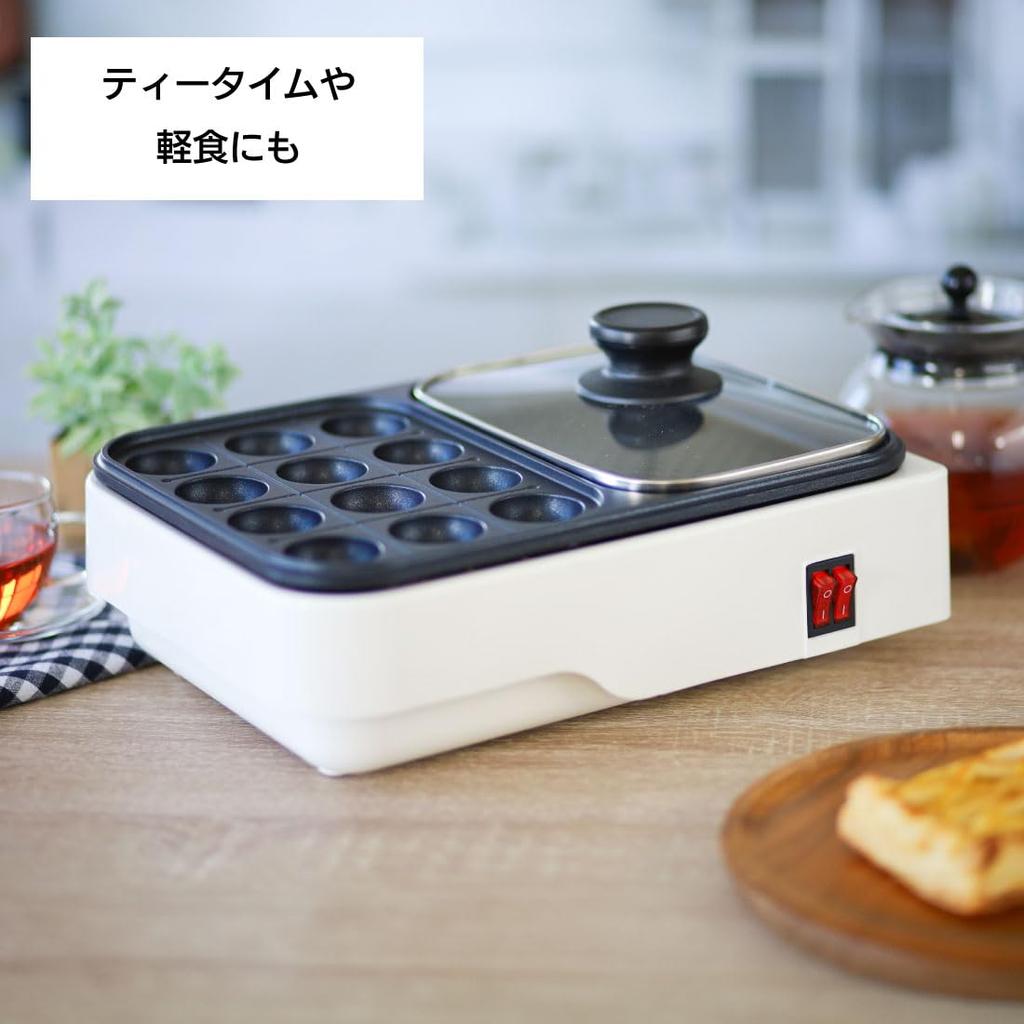 Ohm Ohm Denki 2WAY Takoyaki Тарелка стеклянная длина (OHM) (с крышкой/1000 Вт/шнур 1,4 м/белый) COK-YH100F-W