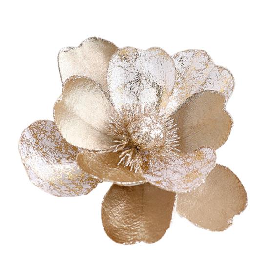 Искусственные цветы пуансеттии Рождественские украшения для елки Бархатные блестящие стебли магнолии Флористические пики для Рождества