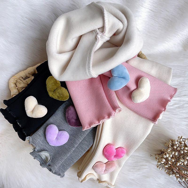 Девичьи осенне-зимние брюки-верхняя одежда на флисовой подкладке, стильные флисовые леггинсы облегающего кроя с узором в виде сердечек, детская одежда