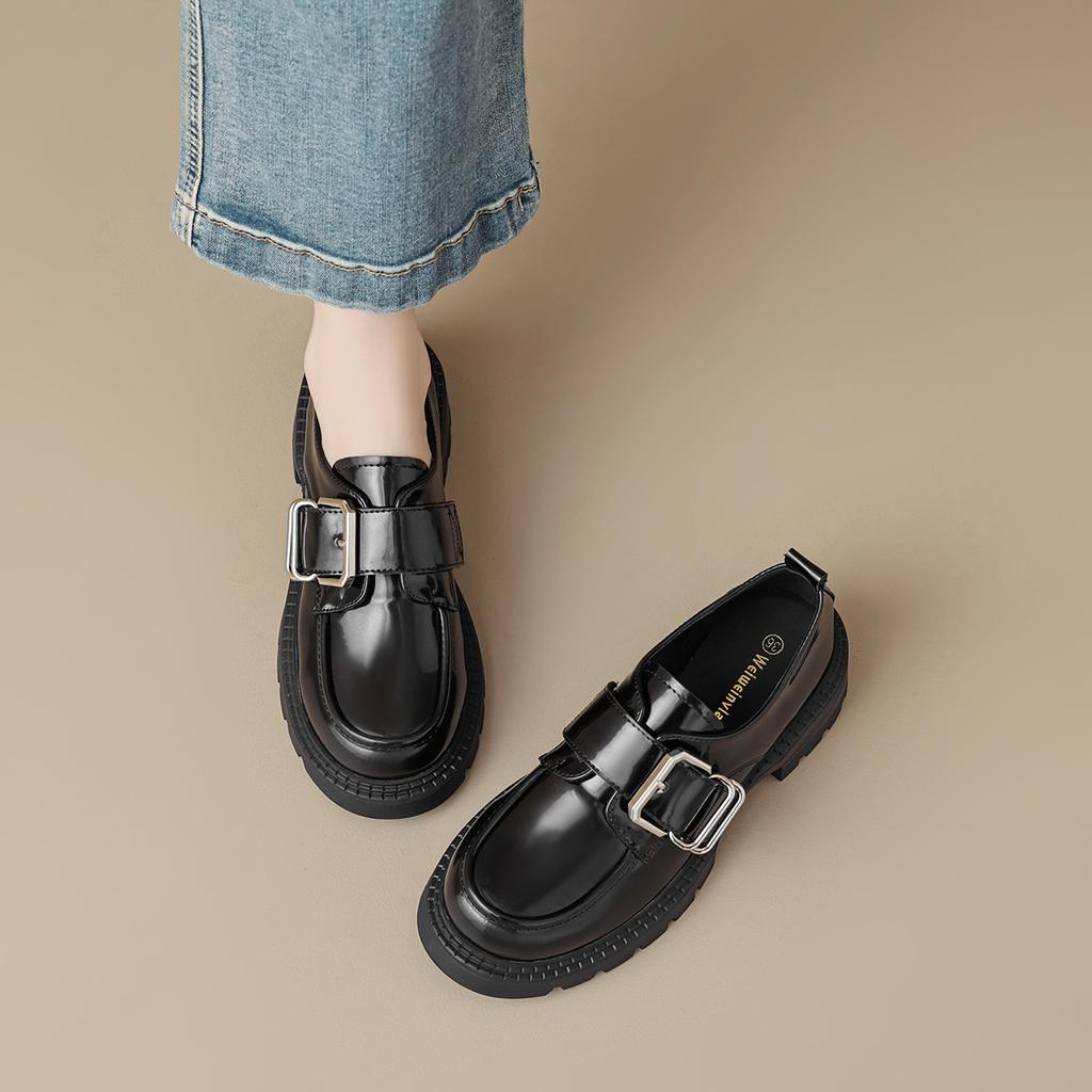One-word Buckle with Thick-soled Women's Retro Small Leather Shoes and Soft-soled Single Shoes Women