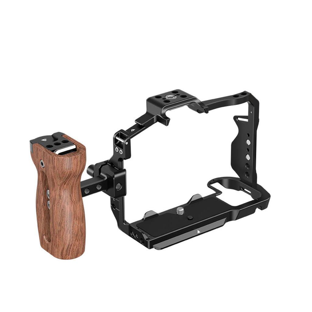 Poyinco JN-134 Camera Cage + Top Handle + Side Wooden Grip Kit Camera Video Cage with Cold Shoe