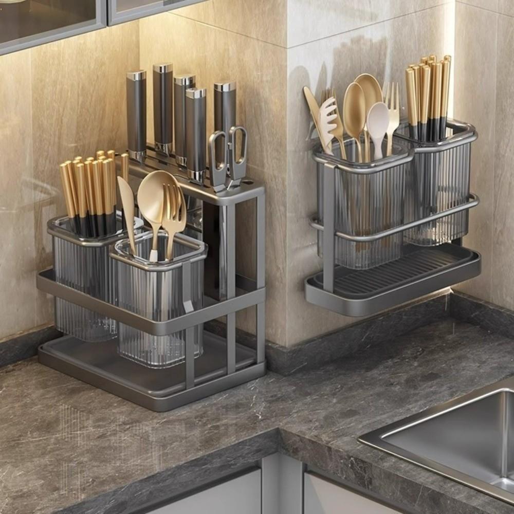 Mildew-Proof Kitchen Storage Rack Wall Mounted Cutlery Organizer Drain Rack  Kitchen Countertop