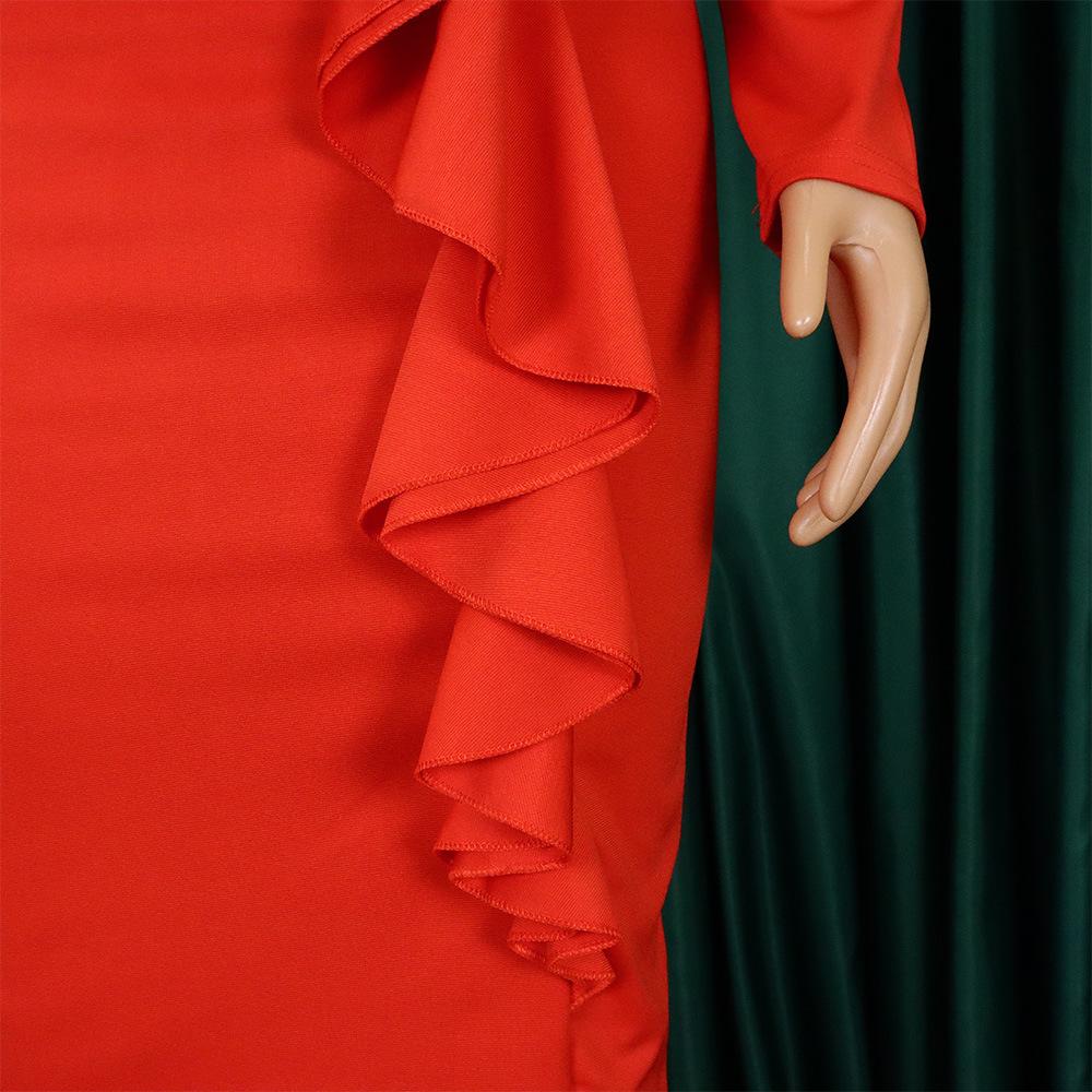 YYFS Women's Fashion Spring Fall Solid Color Print Long Sleeve O-Neck High Waist Casual Dresses