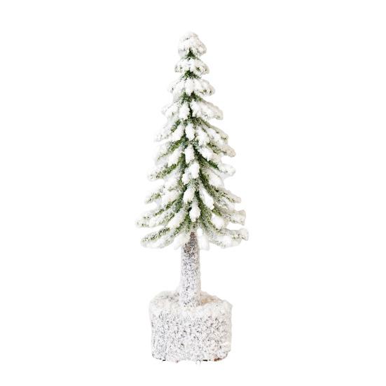 Mini Christmas Tree Artificial Bottle Brush Tree with Wooden Base Small Snow Frost Flocked Pine Tree for Winter Tabletop Home Decor