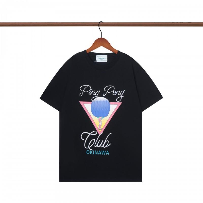 Casablanca Short Sleeve T-Shirt Couples Round Neck Loose Fit Cotton Casual Daily Wear