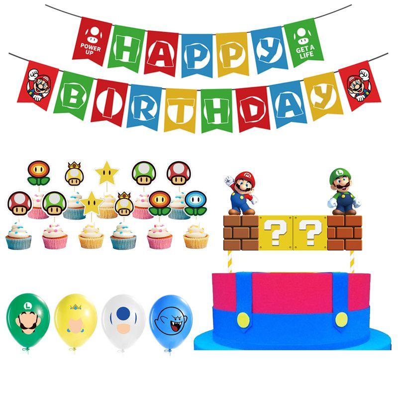 Super Mario Kids Birthday Party Decor Suit Features Colorful Balloons And Cheerful Banner For Celebration