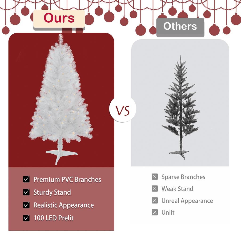 4-футовая искусственная новогодняя елка с подсветкой, 100 светодиодных лампочек теплого белого цвета, реалистичные 241 веточка, ПВХ, белый Норвуд