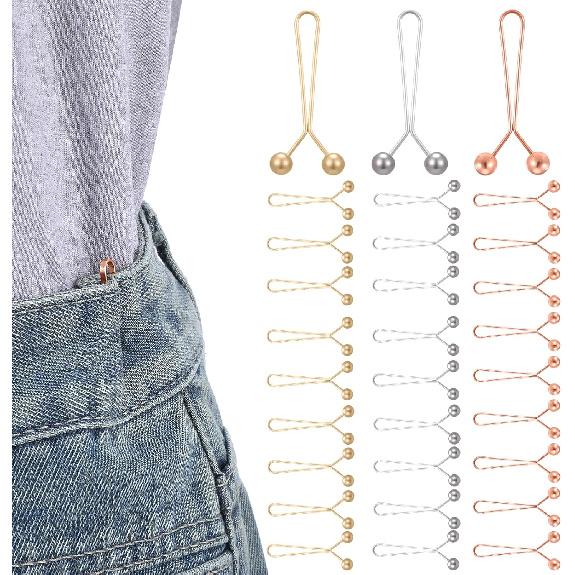 30pcs Pant Waist Tightener Metal Clips for Loose Jeans, Reble Waist Cincher Clip, Adjustable Pant Clips for Waists Tightener, No Sewing Required