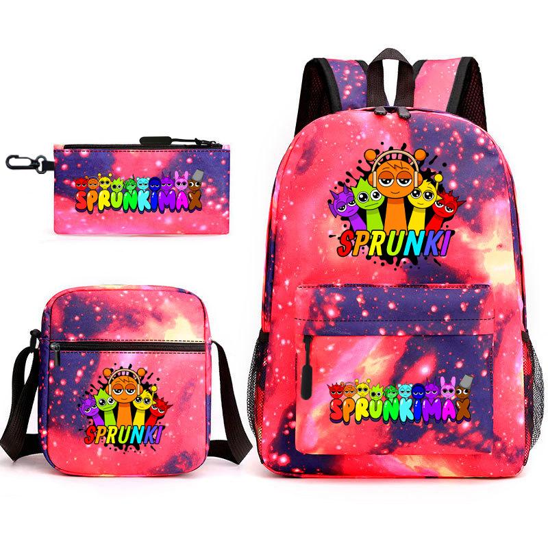 Rhythm Box Game Merchandise Student Bag Sprunki Cartoon Starry Sky Backpack Leisure Bag 3-piece Set D