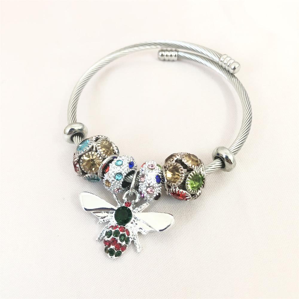 Браслет-подвеска «Пчела» из 18-каратного золота с циркониевыми стразами из титановой нержавеющей стали